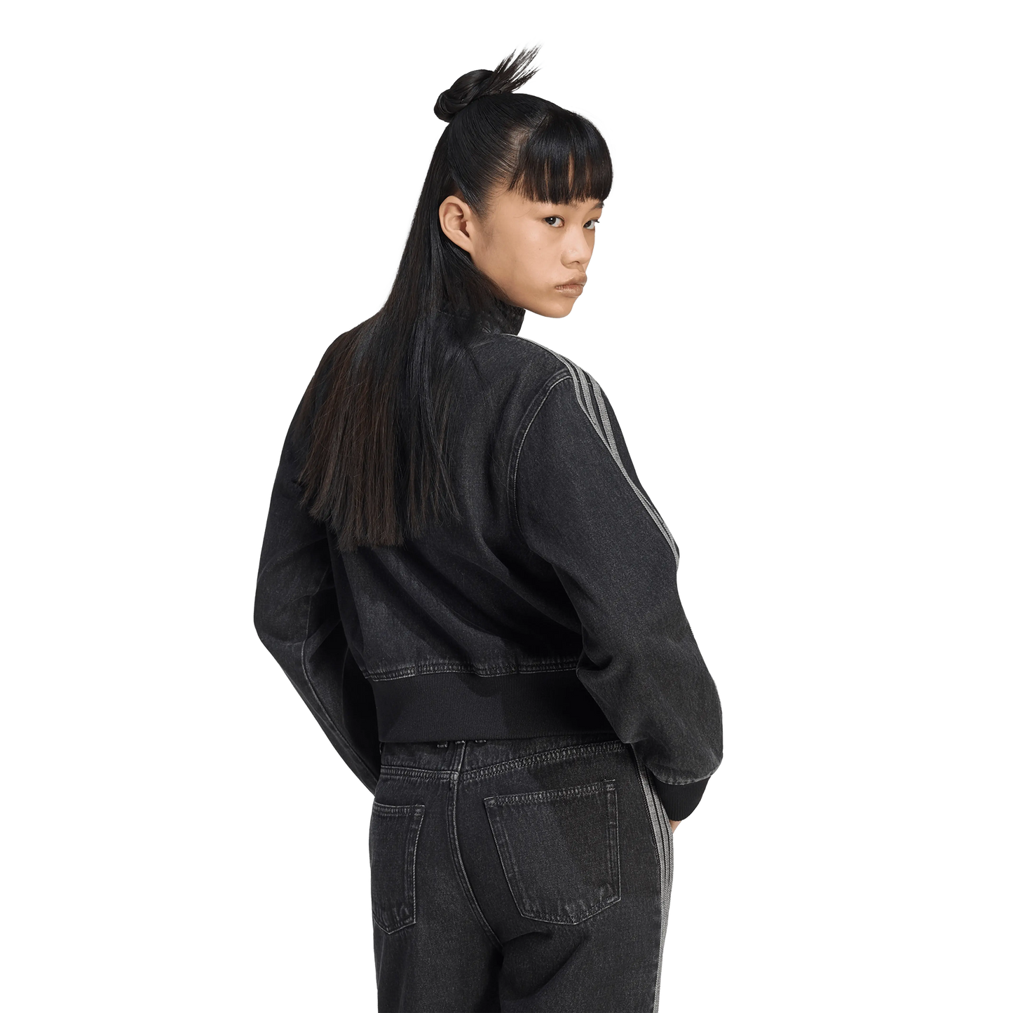 Adidas Denim Firebird Track Top Worn Black