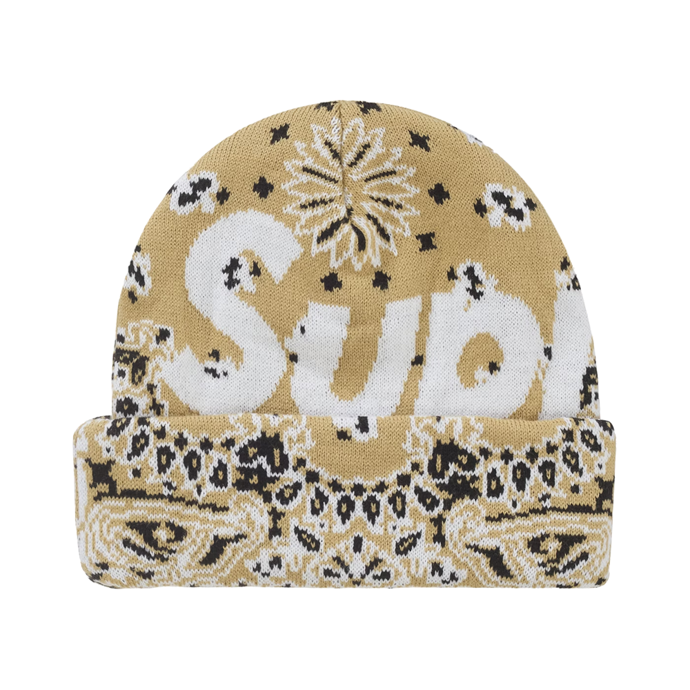 Supreme Bandana Big Logo Beanie Beige (FW24)