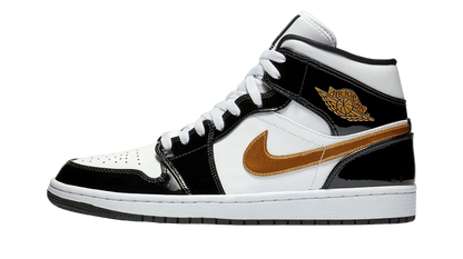 Air Jordan 1 Mid Patent Black White Gold