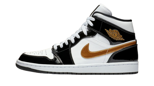 Air Jordan 1 Mid Patent Black White Gold