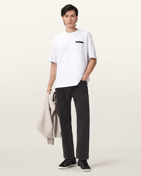 ALLSAINTS Redact Oversized Embroidered Logo T-Shirt Ashen White