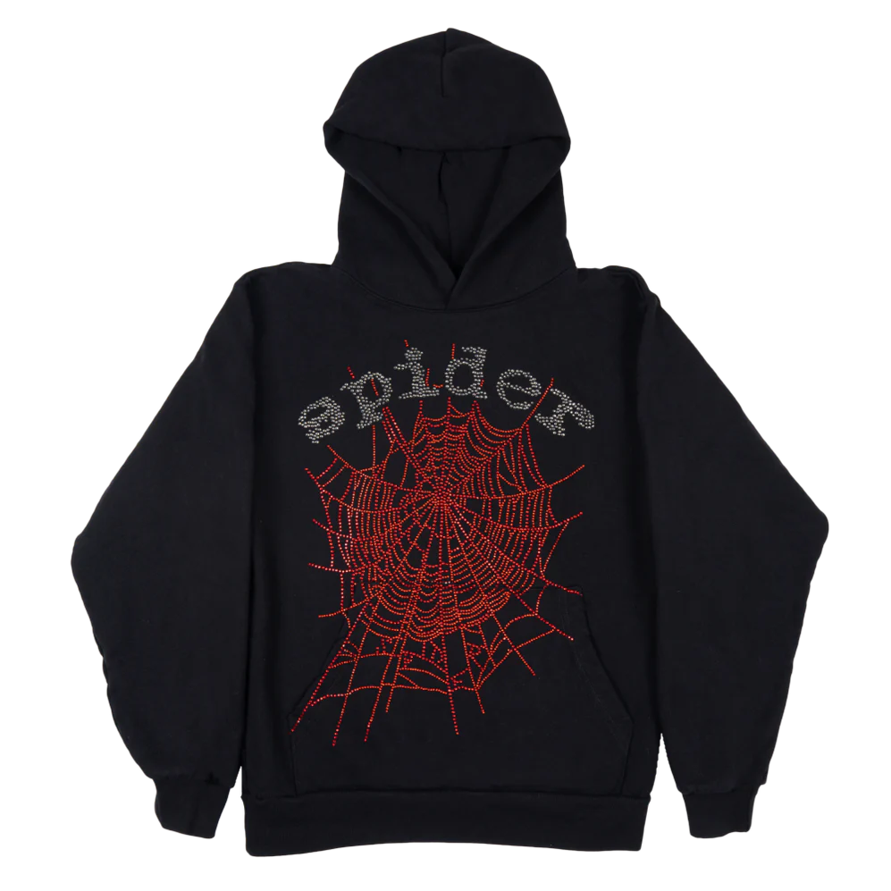 Sp5der OG Rhinestone Logo Hoodie Black