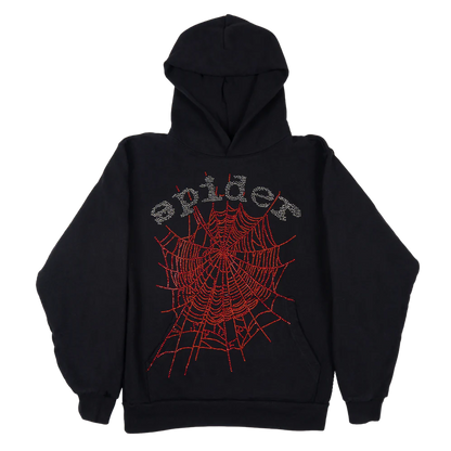 Sp5der OG Rhinestone Logo Hoodie Black