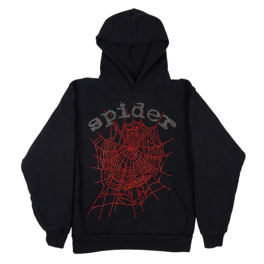 Sp5der OG Rhinestone Logo Hoodie Black