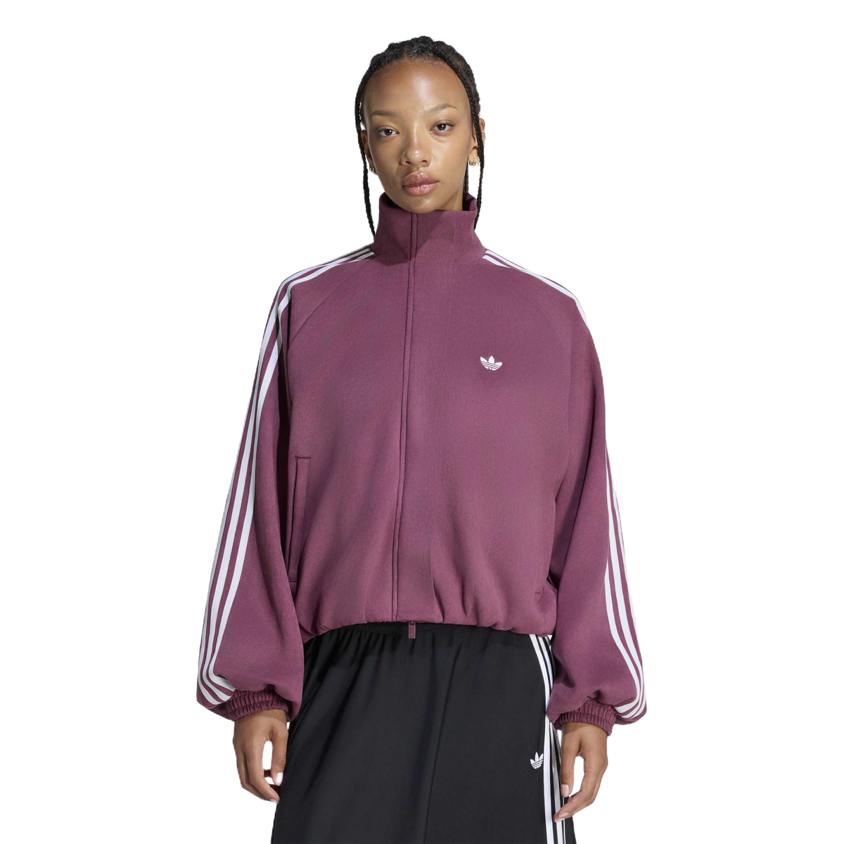 Chaqueta Adidas Faux Suede Track Top Maroon – en modelo