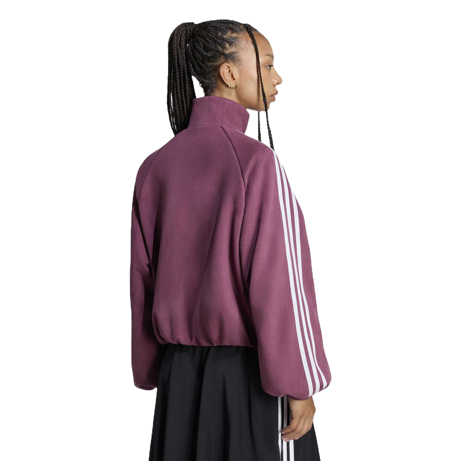 Chaqueta Adidas Faux Suede Track Top Maroon – en modelo – vista trasera