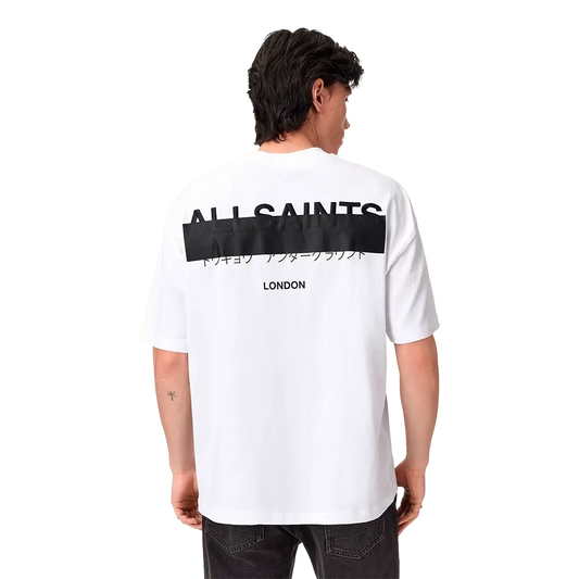 ALLSAINTS Redact Oversized Embroidered Logo T-Shirt Ashen White