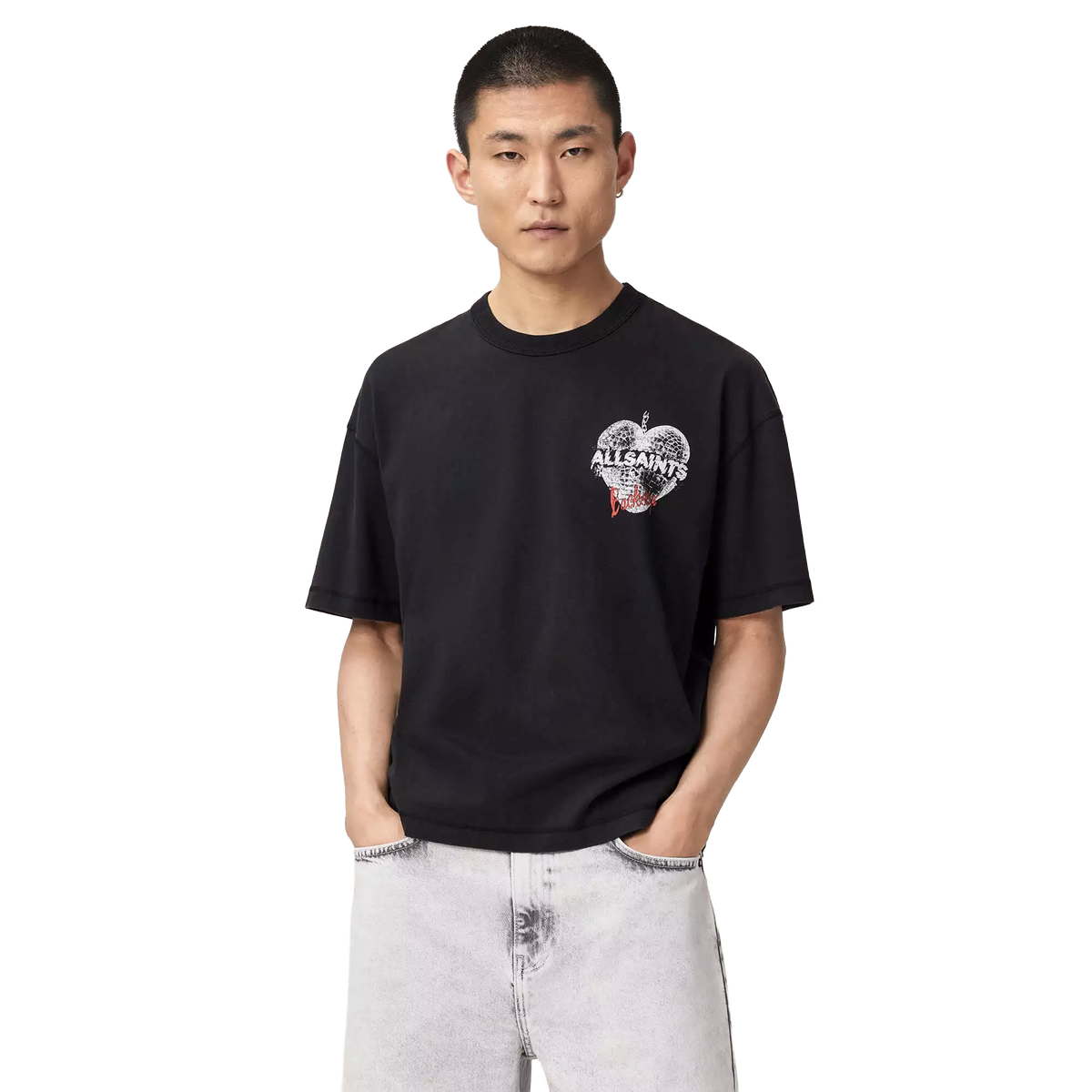 ALLSAINTS Reflect T-Shirt Washed Black - vista frontal