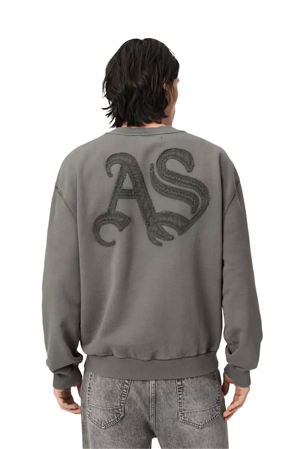 ALLSAINTS Insignia Crew Neck Cotton Sweatshirt Washed Black