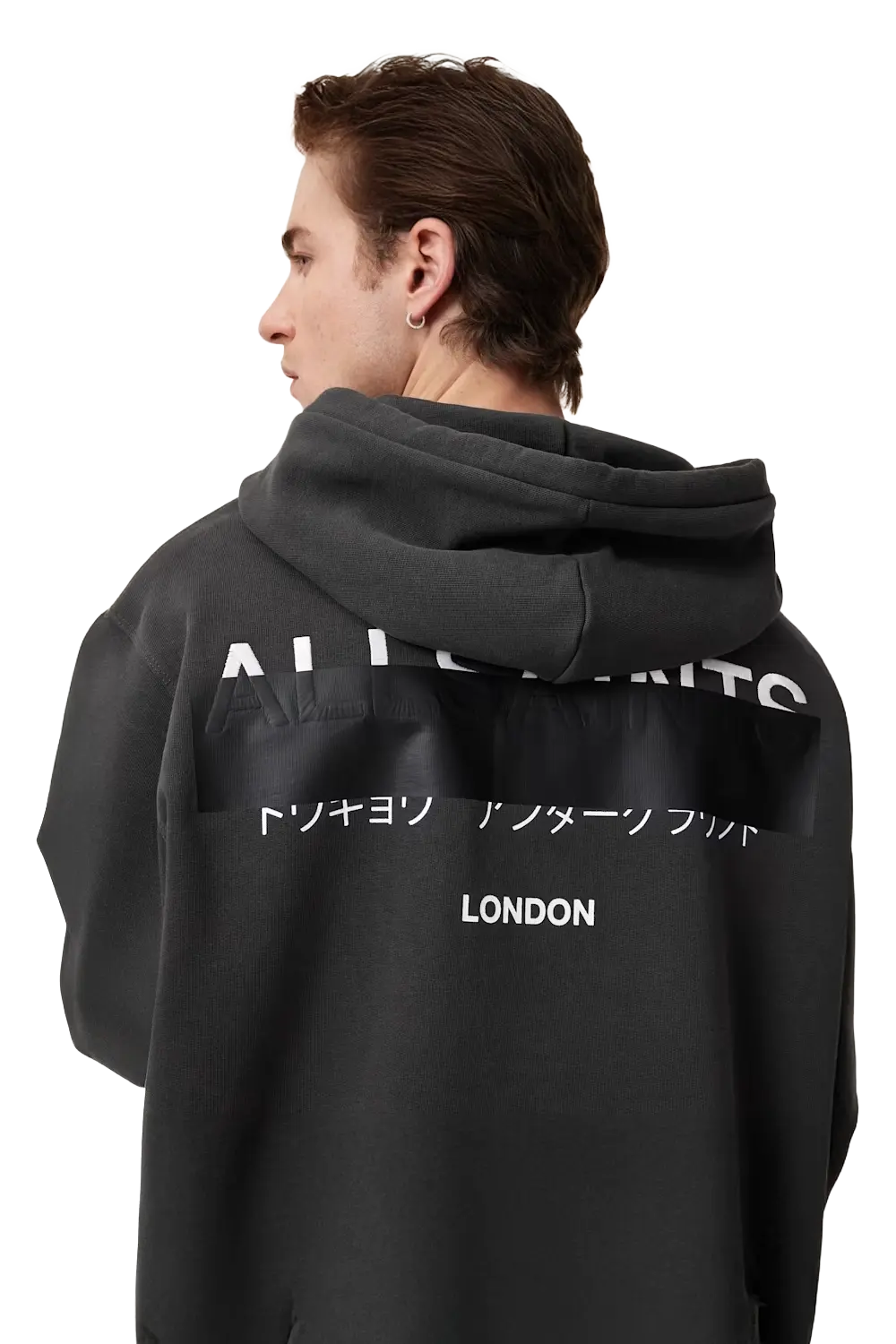 ALLSAINTS Redact Pullover Embroidered Logo Hoodie Washed Black
