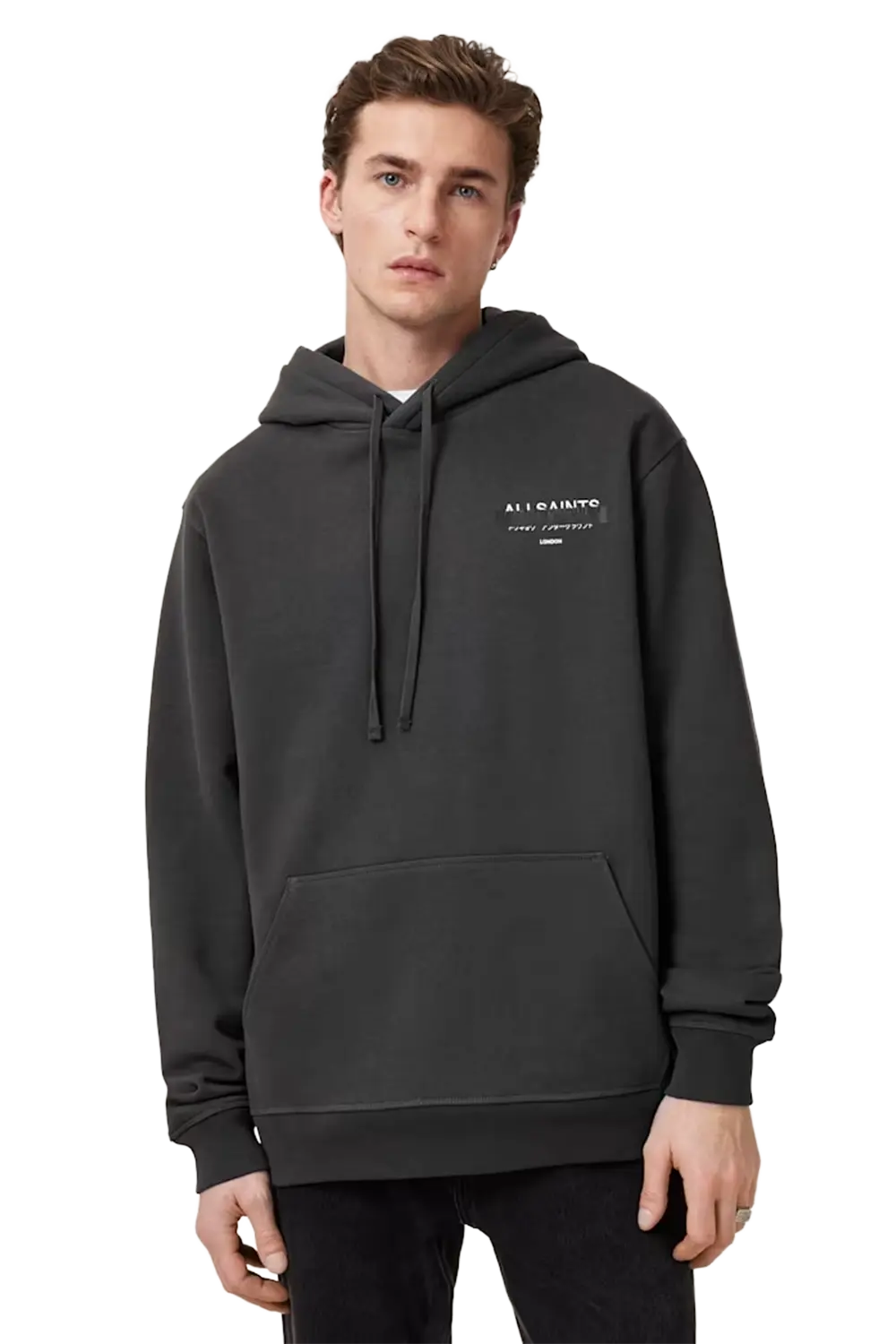 ALLSAINTS Redact Pullover Embroidered Logo Hoodie Washed Black