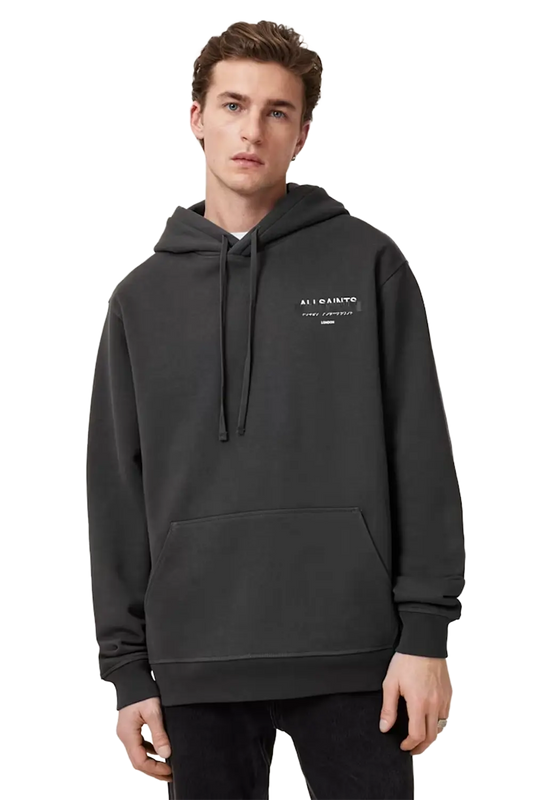 ALLSAINTS Redact Pullover Embroidered Logo Hoodie Washed Black