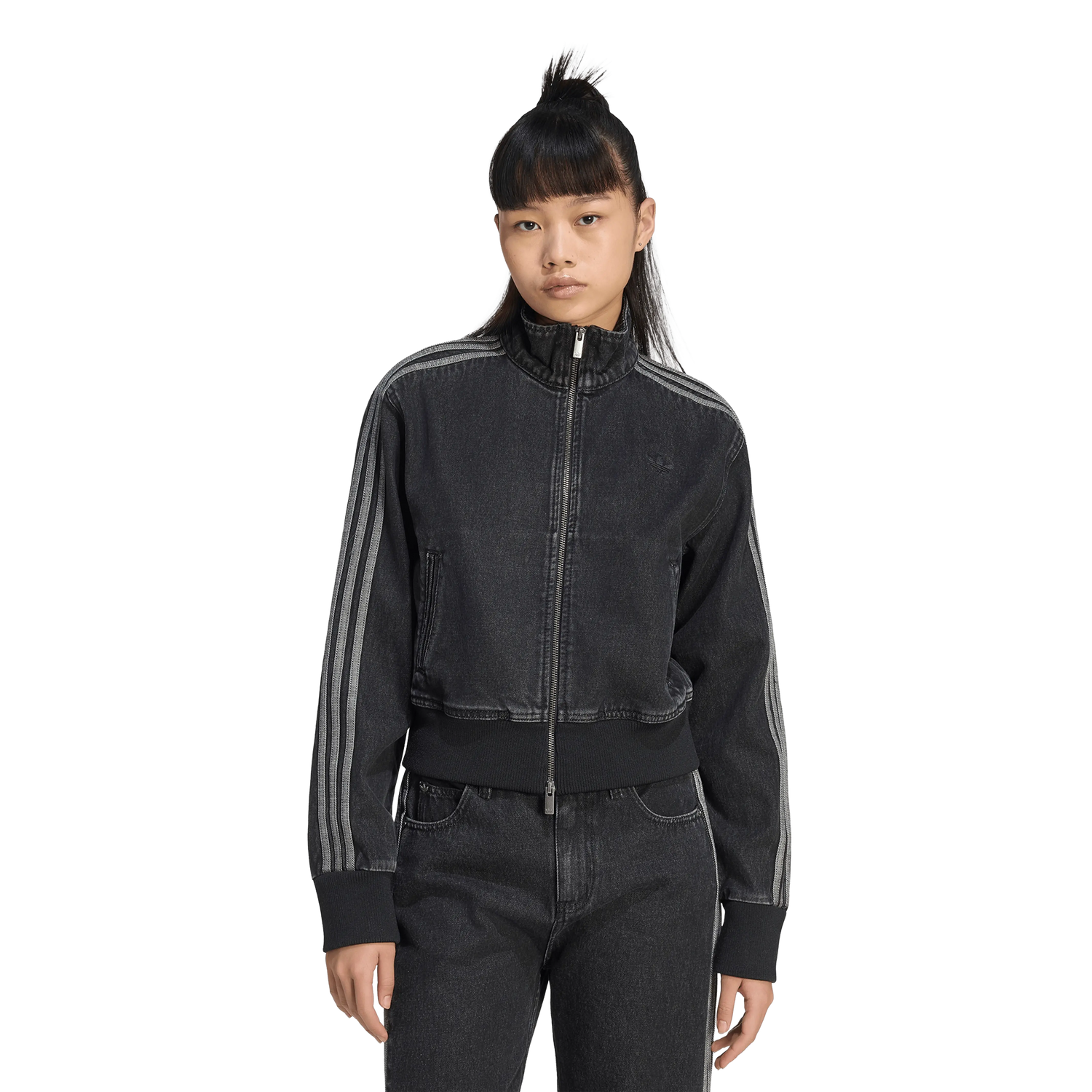 Adidas Denim Firebird Track Top Worn Black