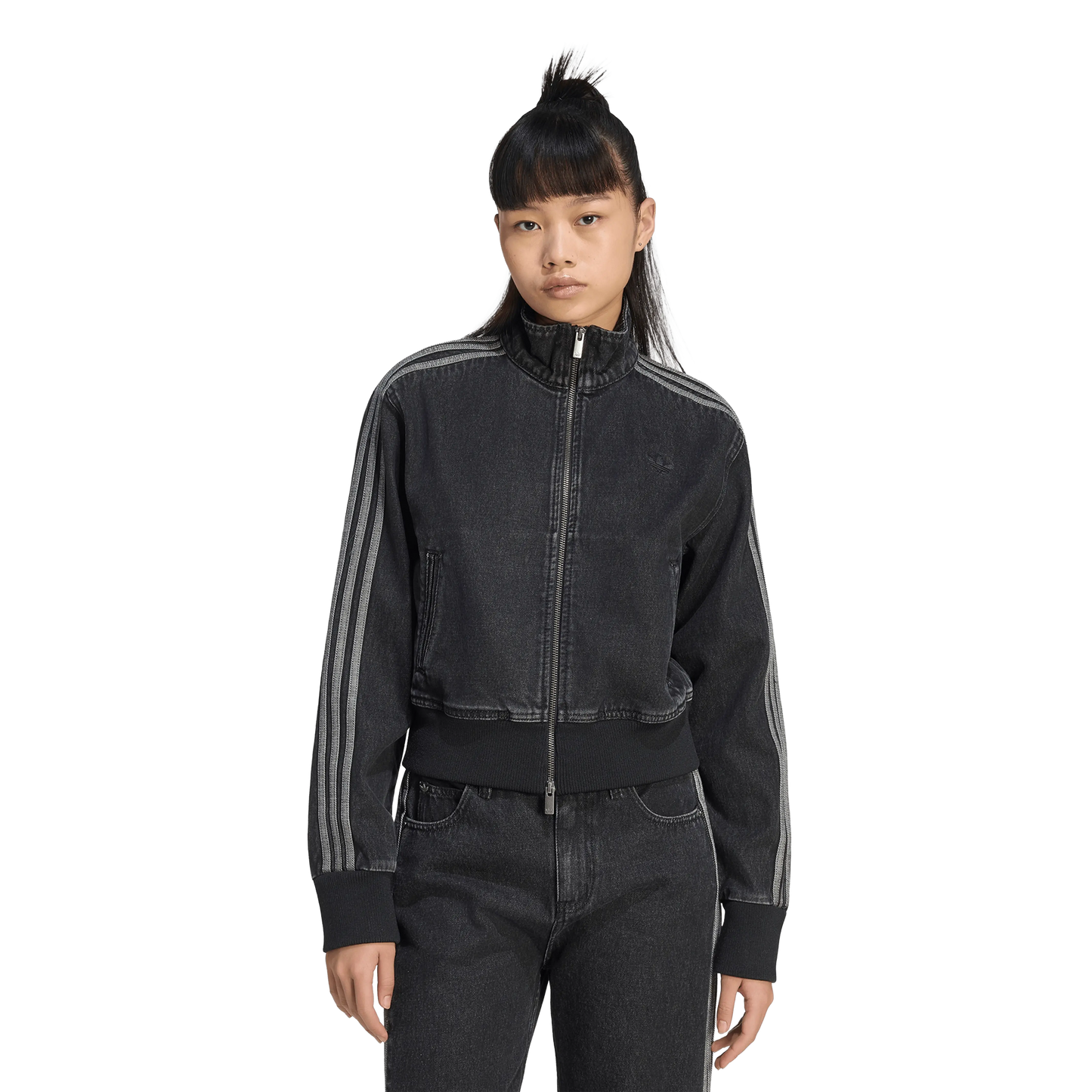 Adidas Denim Firebird Track Top Worn Black