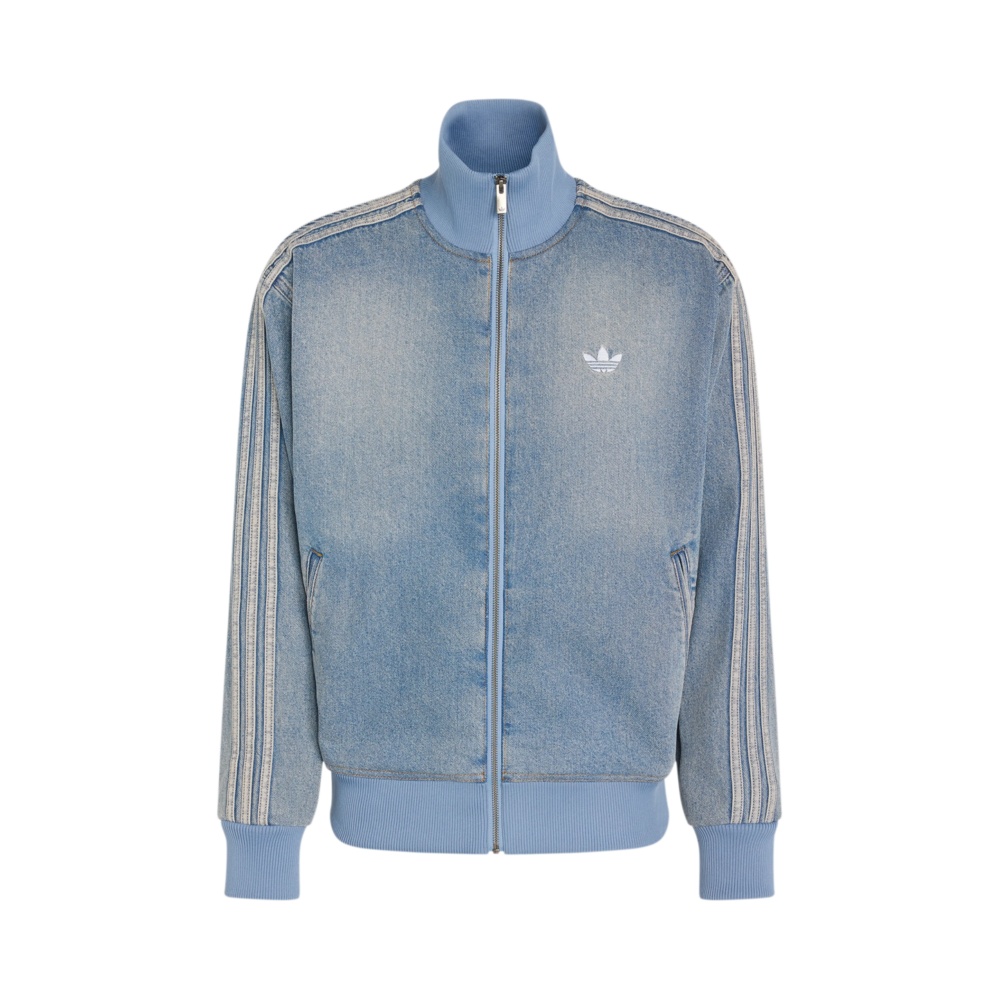 Adidas Denim Firebird Track Top Worn Blue