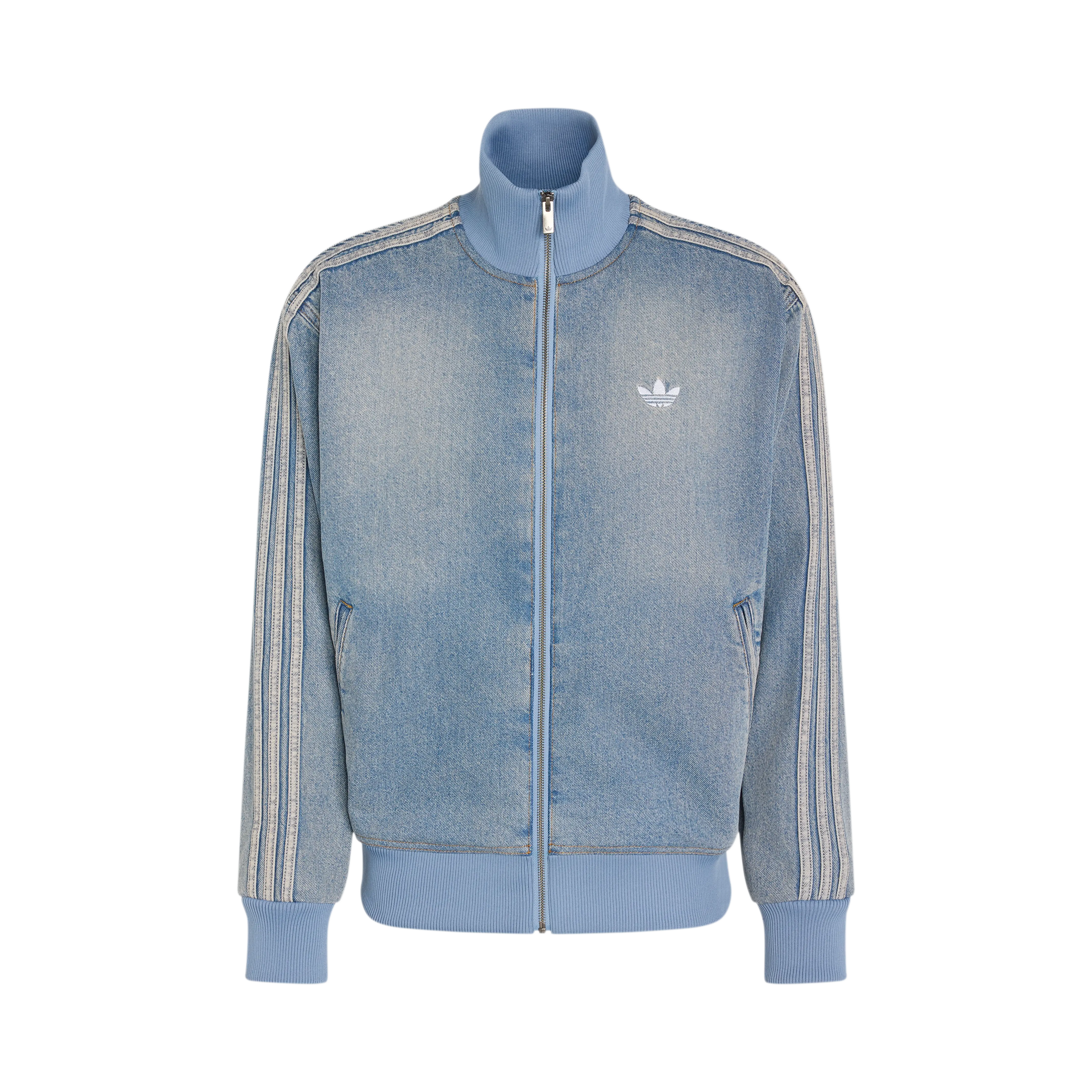 Adidas Denim Firebird Track Top Worn Blue
