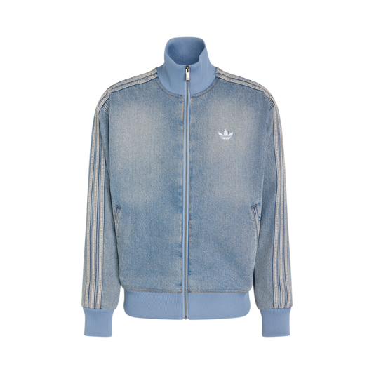 Adidas Denim Firebird Track Top Worn Blue