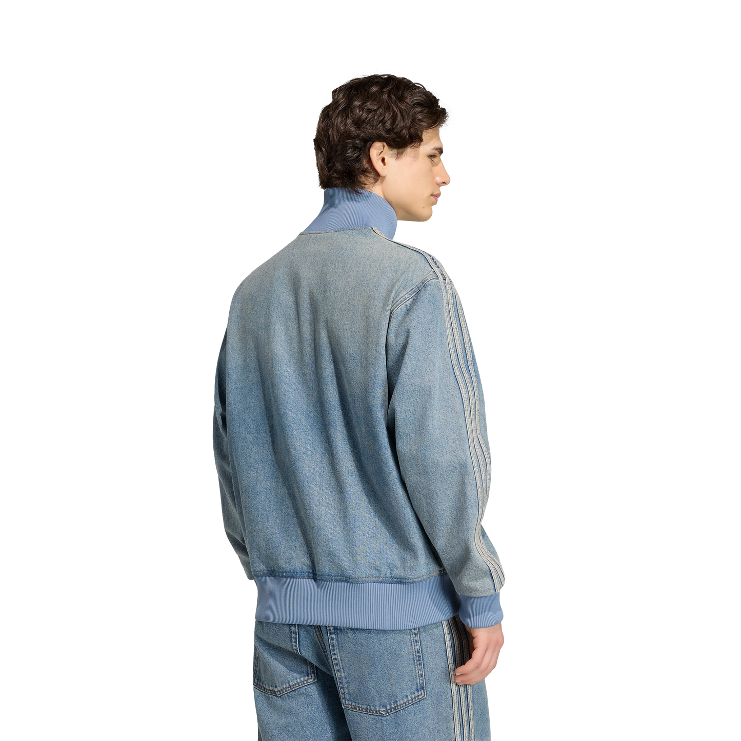 Adidas Denim Firebird Track Top Worn Blue