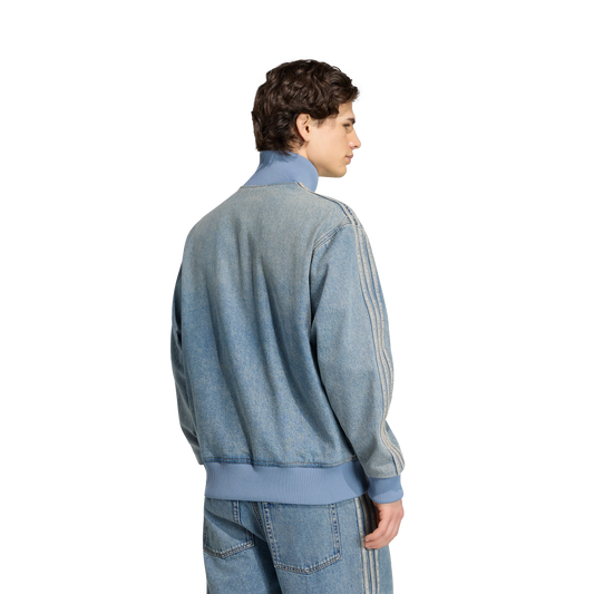 Adidas Denim Firebird Track Top Worn Blue