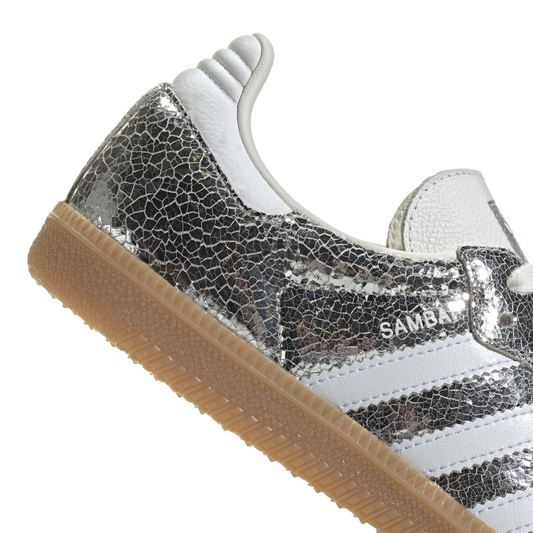 Newcop Adidas Mujer Samba Og Silver Metallic Cracked Leather Zapatillas 4