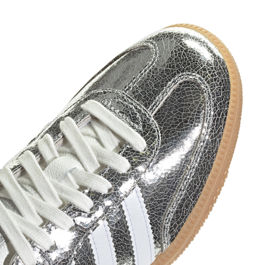Newcop Adidas Mujer Samba Og Silver Metallic Cracked Leather Zapatillas 5
