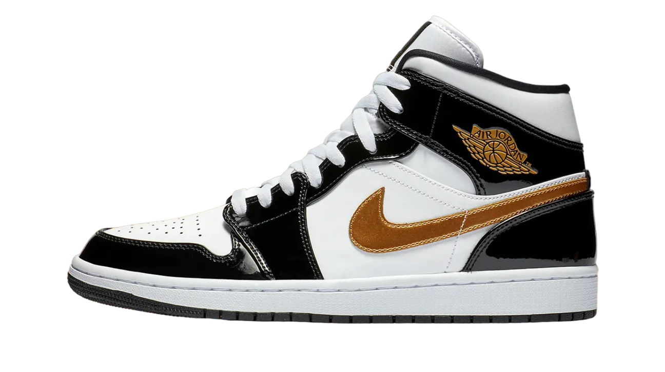 Newcop Air Jordan 1 Mid Patent Black White Gold Zapatillas 1