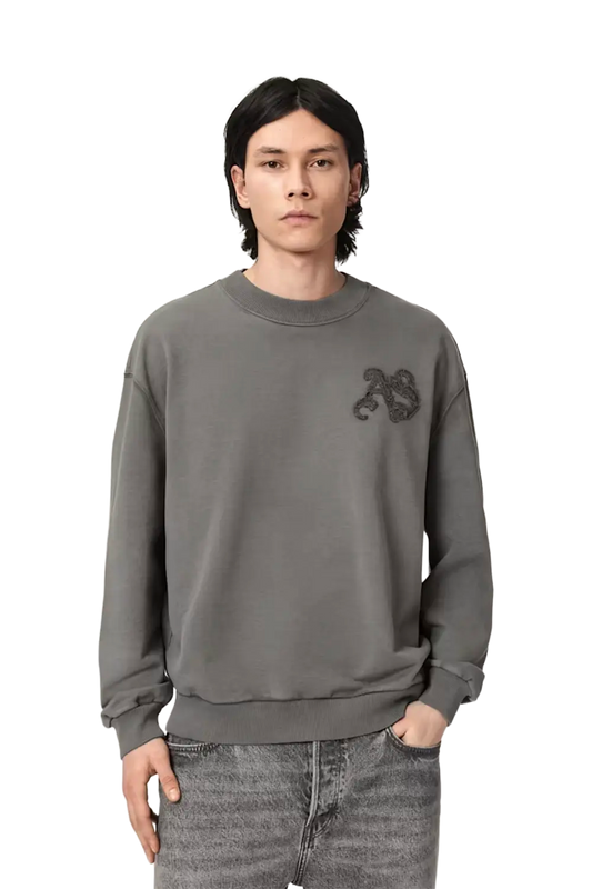 Newcop Allsaints Insignia Crew Neck Cotton Sweatshirt Washed Black Ropa 3