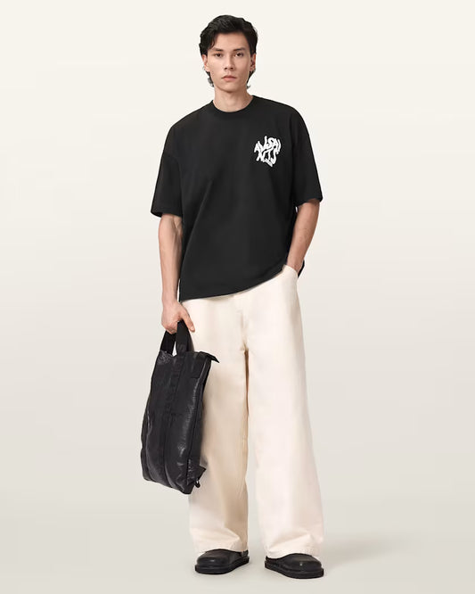 Newcop Allsaints Orlando Logo Print Oversized T-shirt Jet Black Ropa 4