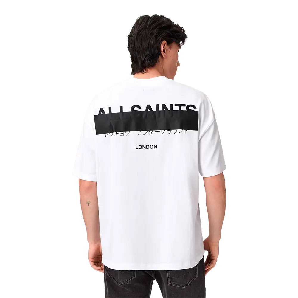 Newcop Allsaints Redact Oversized Embroidered Logo T-shirt Ashen White Ropa 2
