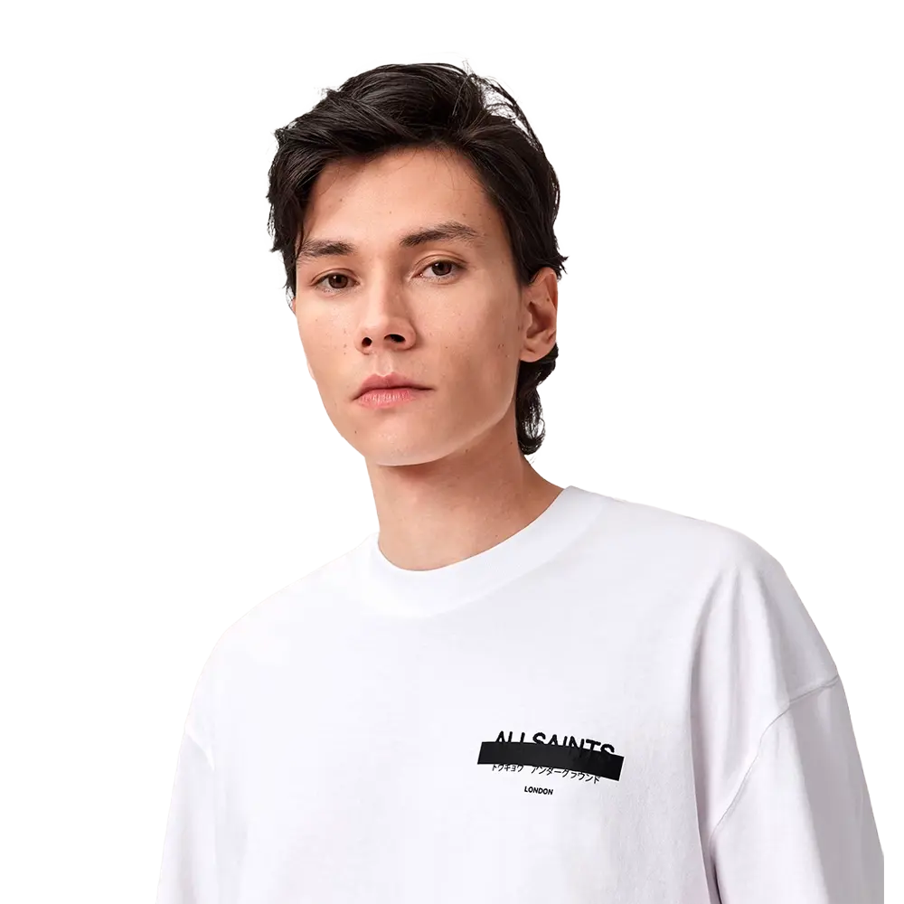 Newcop Allsaints Redact Oversized Embroidered Logo T-shirt Ashen White Ropa 3