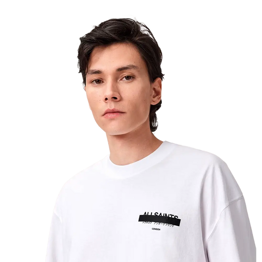Newcop Allsaints Redact Oversized Embroidered Logo T-shirt Ashen White Ropa 3