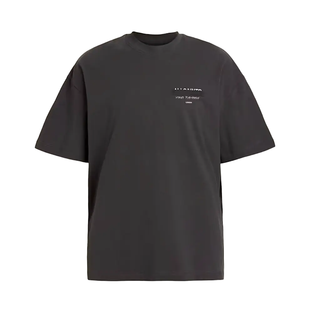 Newcop Allsaints Redact Oversized Embroidered Logo T-shirt Washed Black Ropa 1