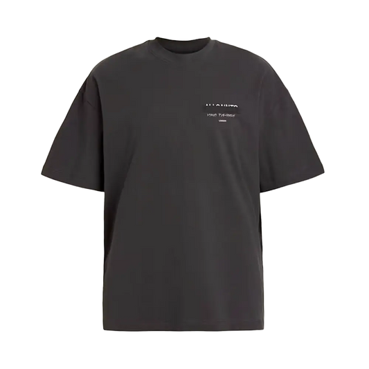Newcop Allsaints Redact Oversized Embroidered Logo T-shirt Washed Black Ropa 1