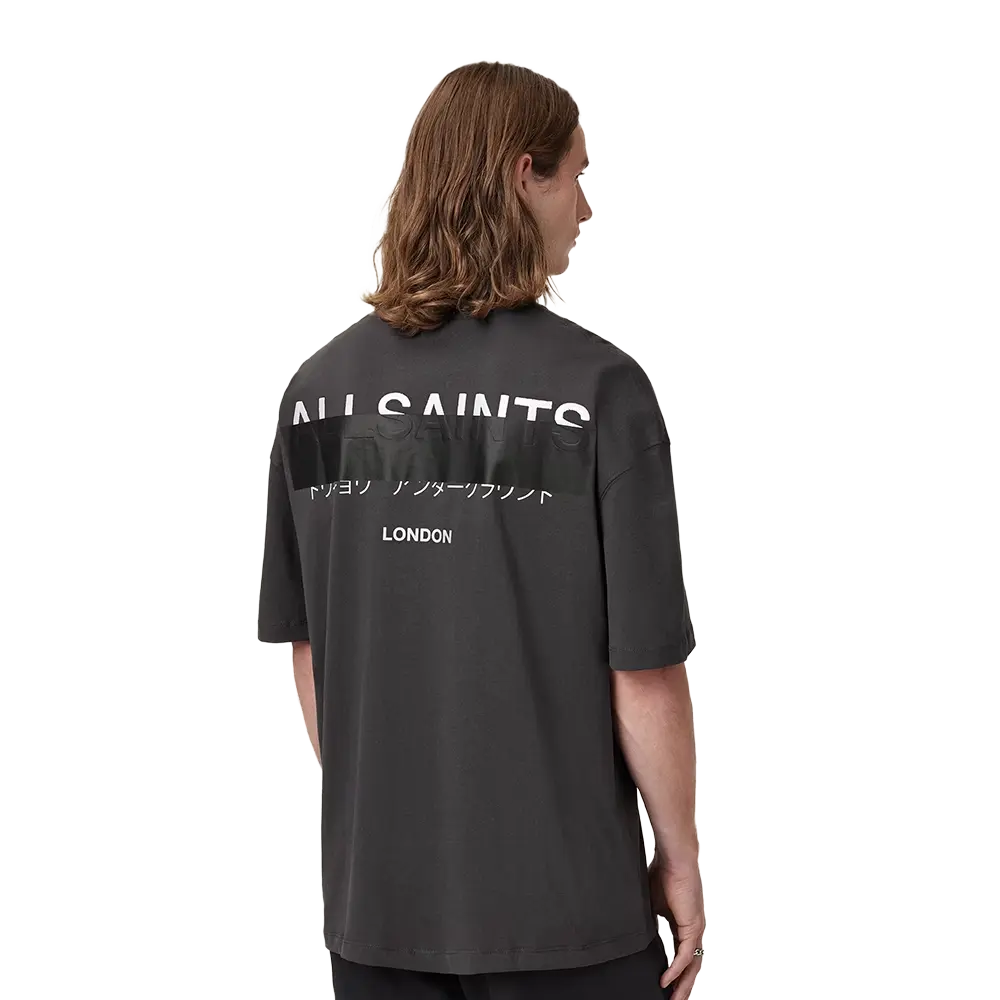 Newcop Allsaints Redact Oversized Embroidered Logo T-shirt Washed Black Ropa 2