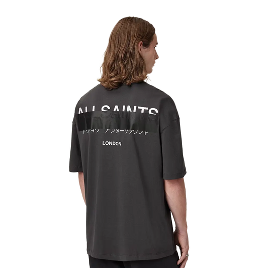 Newcop Allsaints Redact Oversized Embroidered Logo T-shirt Washed Black Ropa 2