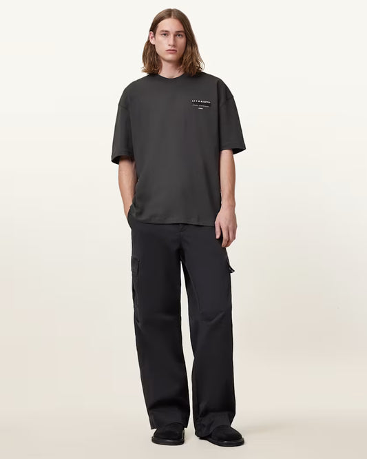 Newcop Allsaints Redact Oversized Embroidered Logo T-shirt Washed Black Ropa 3