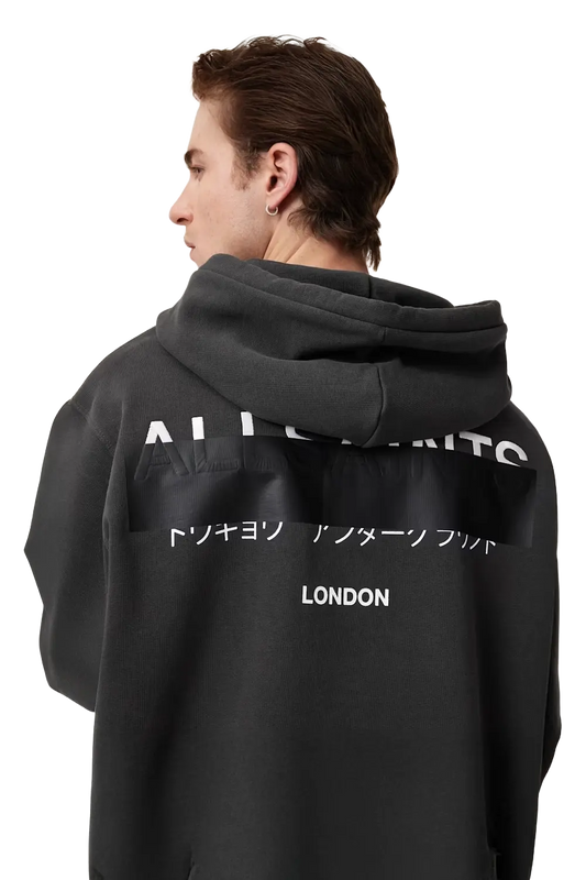 Newcop Allsaints Redact Pullover Embroidered Logo Hoodie Washed Black Ropa 2