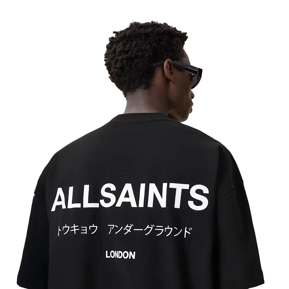 Newcop Allsaints Underground Oversized Crew Neck T-shirt Jet Black Ropa 3