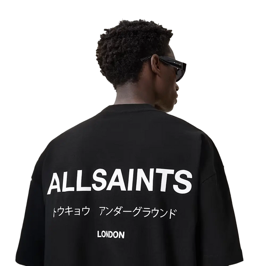 Newcop Allsaints Underground Oversized Crew Neck T-shirt Jet Black Ropa 3