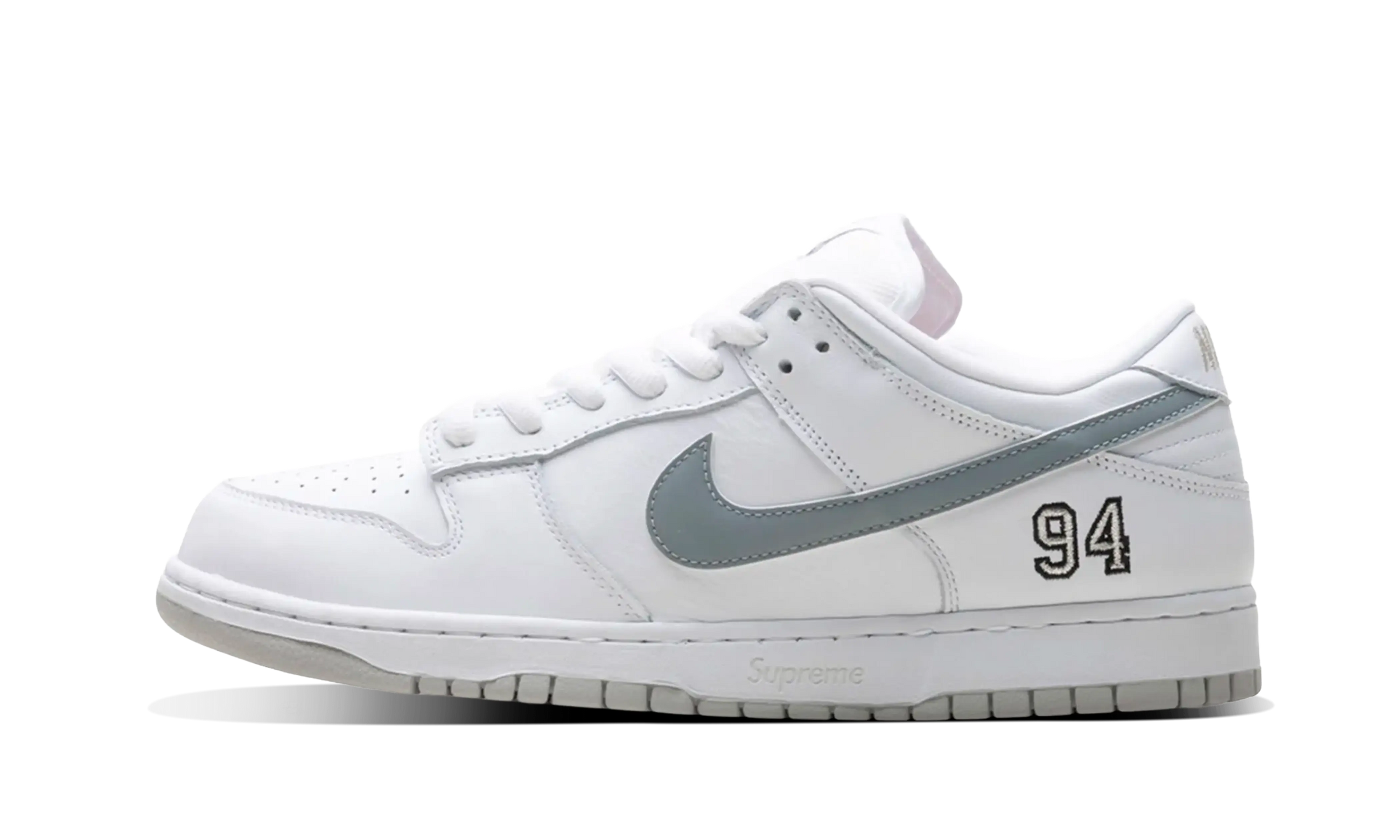 Newcop Nike Sb Dunk Low Supreme 94 White Metallic Silver Zapatillas 1