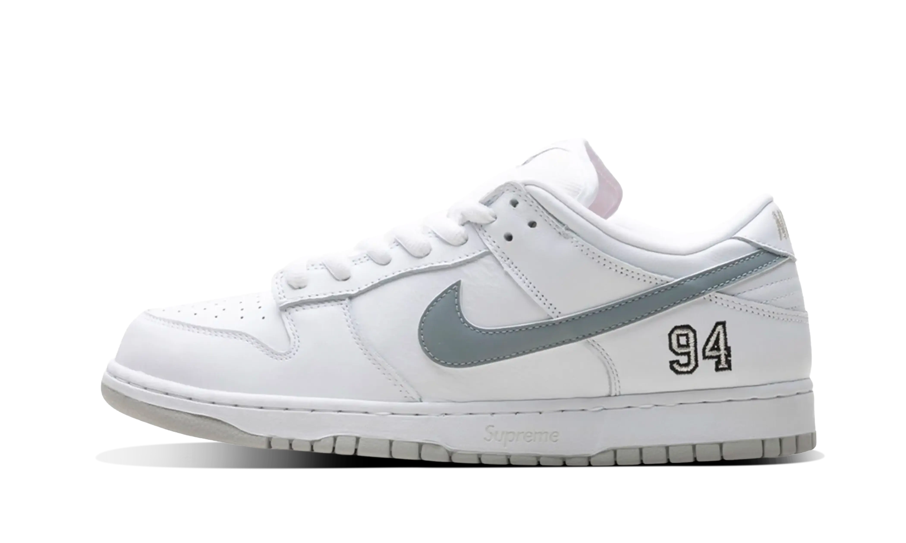 Newcop Nike Sb Dunk Low Supreme 94 White Metallic Silver Zapatillas 1