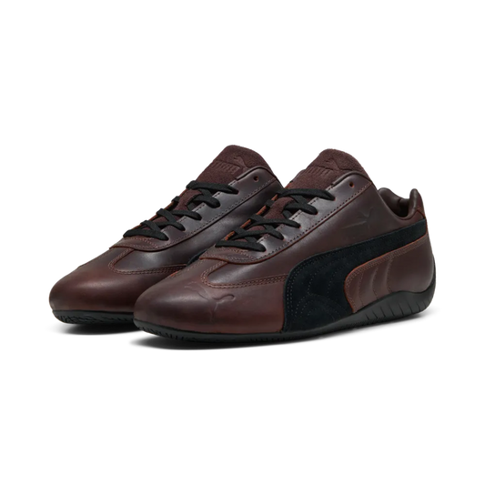 Zapatillas Puma Speedcat Dressed Leather Brown Black – vista frontal del par