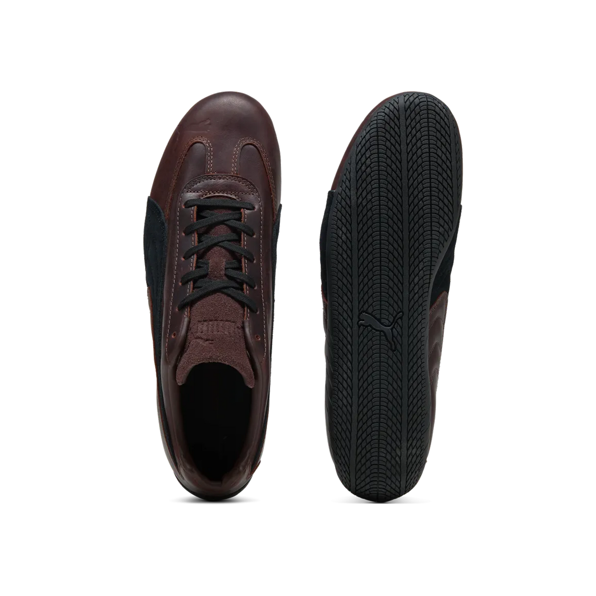 Zapatillas Puma Speedcat Dressed Leather Brown Black – vista superior y suela