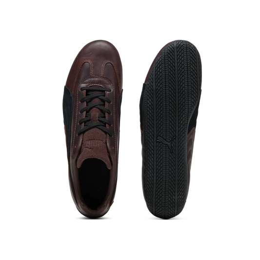 Zapatillas Puma Speedcat Dressed Leather Brown Black – vista superior y suela