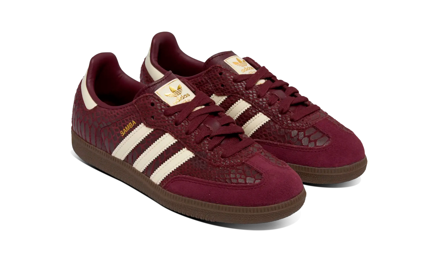 Adidas Women Samba OG Snakeskin Maroon Cream White Newcop Adidas Women Samba OG Snakeskin Maroon Cream White Newcop